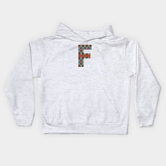 Letter F- boho design Kids Hoodie by RinaMosaics